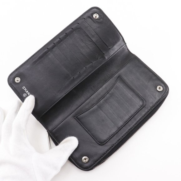 CHANEL Authentic Black Lambskin Leather Wallet